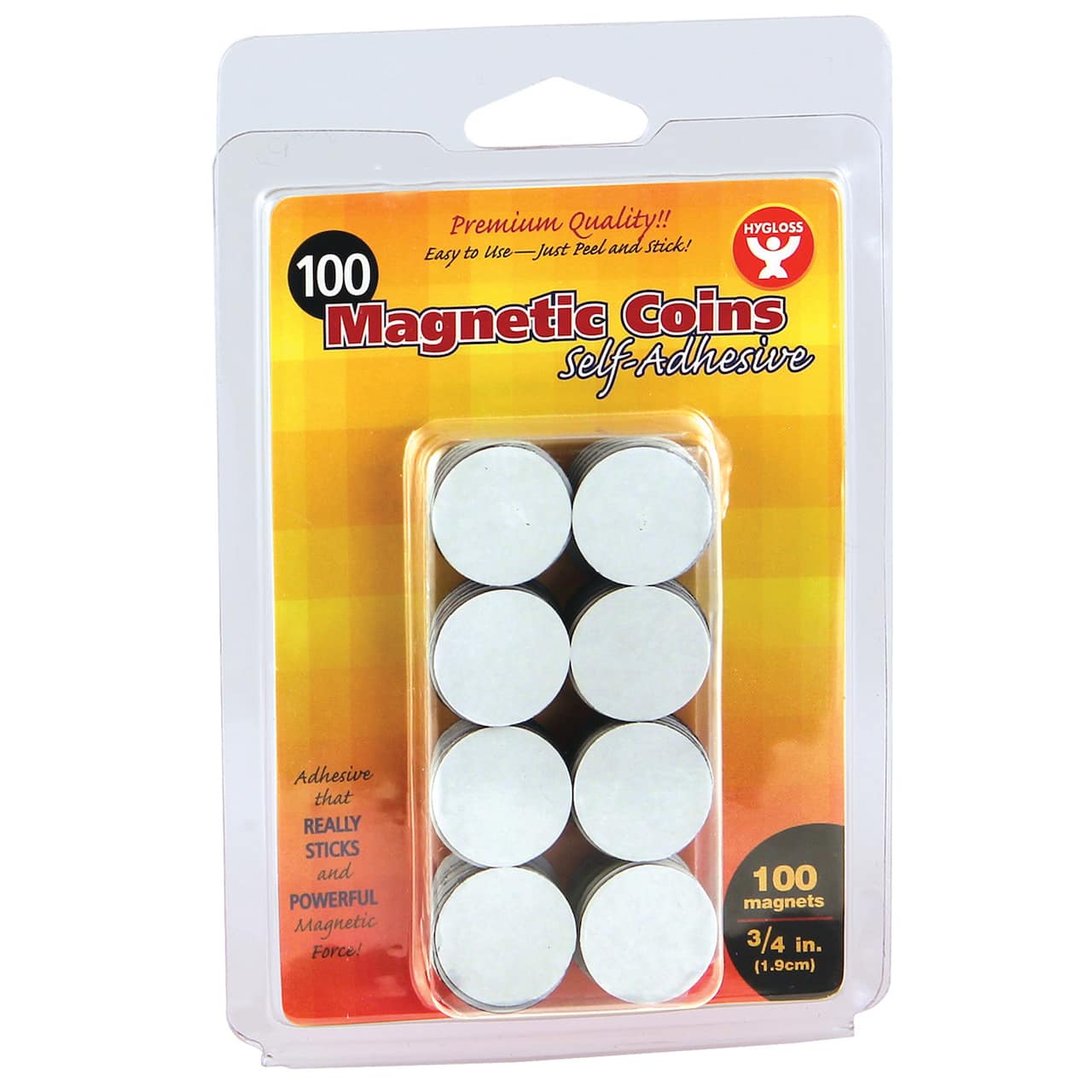 Hygloss Self-Adhesive Magnetic Coins, 3/4" Coins, 100 Per Pack, 6 Packs